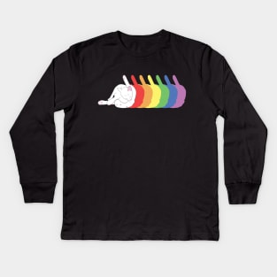 Cat butt licking rainbow Kids Long Sleeve T-Shirt